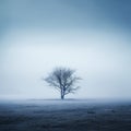 a lone tree in a foggy field