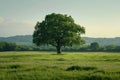 Lone Tree in Grassy Field With Mountains in Background Royalty Free Stock Photo