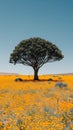 Lone Tree on Grassy Hill Under Blue Sky Royalty Free Stock Photo