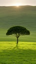 Lone tree in a green field at sunset Royalty Free Stock Photo