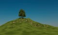 a lone tree on a hill under a blue sky,3D illustration Royalty Free Stock Photo