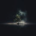 a lone tree in the middle of a dark lake Royalty Free Stock Photo