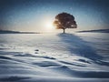 lone tree in the middle of a snow covered field Royalty Free Stock Photo