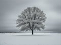 lone tree in the middle of a snow covered field Royalty Free Stock Photo