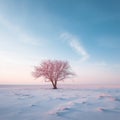 a lone tree in the middle of a snowy field Royalty Free Stock Photo