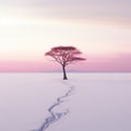 a lone tree in the middle of a snowy field Royalty Free Stock Photo