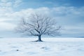 a lone tree in the middle of a snowy field Royalty Free Stock Photo