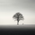 a lone tree in the middle of a snowy field Royalty Free Stock Photo