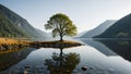 Lone Tree Nature by the Lake,Generative AI Royalty Free Stock Photo