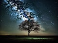 A Lone Tree Silhouetted Against a Starry Sky