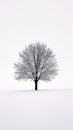 Lone Tree Standing in Snowy Field