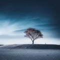 a lone tree stands alone on a snowy hill Royalty Free Stock Photo