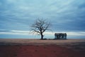 a lone tree stands in the middle of a barren field Royalty Free Stock Photo