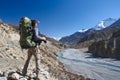 Lone trekker with a backpack