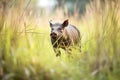 lone warthog walking through tall grass