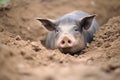 lone warthog wallowing in a mud hole