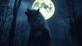 A Lone Werewolf Howling at the Full Moon in a Dark Forest Royalty Free Stock Photo