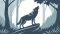 Lone Wolf Howling in Forest, Primal Call of Wilderness, vector design Generative AI Royalty Free Stock Photo