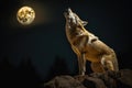 A lone wolf howling at the full moon during midnight. Generative AI Royalty Free Stock Photo