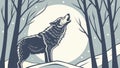 Lone Wolf Howling Moonlit Forest Wilderness Vector Art, vector design Generative AI Royalty Free Stock Photo
