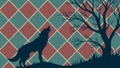 Lone wolf howling at a tree silhouette in a patterned wilderness, vector design Generative AI Royalty Free Stock Photo
