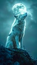 A Lone Wolf Howls Under a Full Moon in a Wintery Forest Royalty Free Stock Photo
