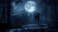 A Lone Wolf Walking Through a Forest Under a Full Moon Royalty Free Stock Photo