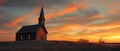 Lone Wooden Church Against Sunset Clouds in Kansas American Midwest Prairie at Dusk Royalty Free Stock Photo