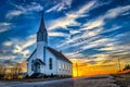 A Lone Wooden Church at Dusk in the Midwestern Prairie - Ellis County, KS USA