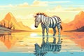 lone zebra drinking water at sunset Royalty Free Stock Photo