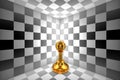 Loneliness (gold pawn-chess metaphor). 3D illustration rendering