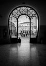 Loneliness in Lisbon. Black and white. Train station Oriente. Lisbon. Portugal Royalty Free Stock Photo