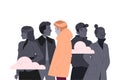 Loneliness with Lonely Man Character Walking in the Crowd Feeling Depression and Sadness Vector Illustration Royalty Free Stock Photo