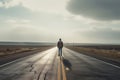 Loneliness man on the road, AI generative Royalty Free Stock Photo