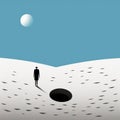 Loneliness In Minimalistic Illustration: The White Hole And The Lonely Moon