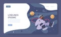 Loneliness web banner or landing page. Unhappy person, astronaut