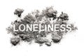 Loneliness word written in ash, dust, dirt or filth