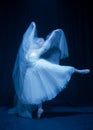 Loneliness. Young graceful beautiful woman, balerina in white wedding dress in art performance. Royalty Free Stock Photo
