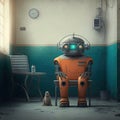 Lonely, abandoned robot in a mental institution. Generative AI