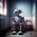 Lonely, abandoned robot in a mental institution. Generative AI