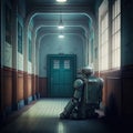 Lonely, abandoned robot in a mental institution. Generative AI