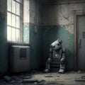Lonely, abandoned robot in a mental institution. Generative AI