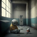 Lonely, abandoned robot in a mental institution. Generative AI