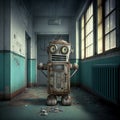 Lonely, abandoned robot in a mental institution. Generative AI