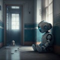 Lonely, abandoned robot in a mental institution. Generative AI