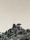 Lonely ancient pavilion on the top of lonely peak