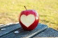 Lonely apple with carved heart