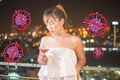 Lonely asian woman with red cocktail Royalty Free Stock Photo