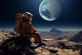 Lonely astronaut on a desert stone, a spacefarer in terrestrial isolation