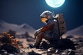 Lonely astronaut on a desert stone, a spacefarer in terrestrial isolation